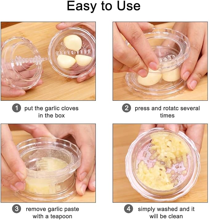 2PCS Clear Manual Garlic Twister and Ginger Mincer Tool, Manual Garlic Press and Mincer, Garlic Crusher, Garlic Grinder, Compact Garlic Mincer Tool, Ginger, Herbs (White-2PC)