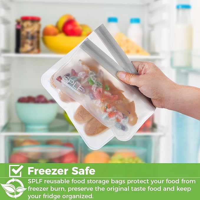 SPLF 10 Pack Reusable Sandwich Bags Dishwasher Safe, Gray | Reusable Quart Freezer Bags, Extra Thick Leakproof Food Storage Bags Silicone Free for Marinate Meats, Cereal, Lunch, Travel