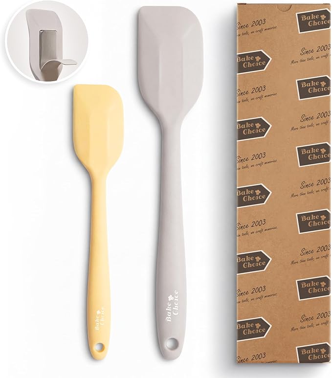 Bake Choice 2 Pieces Silicone Spatula Set, Premium Steel Core | Heat Resistant Up to 600℉, Food Grade BPA Free Rubber Spatula Set, Cooking & Mixing, Non-Scratch for Non-Stick Cookware