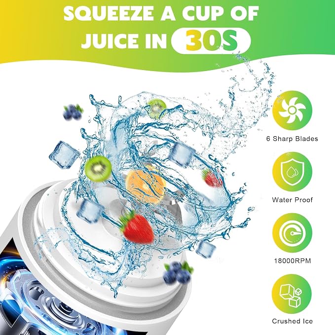 Portable Blender Personal Juicer for Shakes Smoothies with Insulated Sleeve | 20 Oz Electric Protein Shaker Bottle, Travel Lid, USB-C Rechargeable, Mini Small Cordless Blender Cup for Kitchen Travel Gym