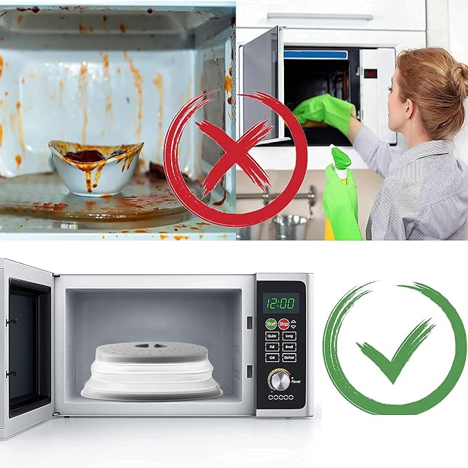 Collapsible Microwave Cover for Food Microwave Splatter Cover Fruit Drainer BPA-Free Dishwasher Safe 10.5 inch, GREY&RED