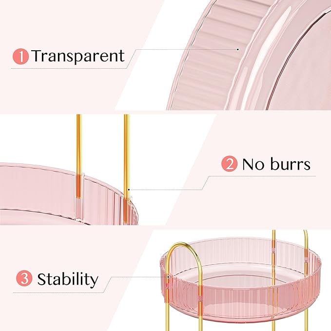 Rotating Makeup Organizer Countertop, Skincare Organizers | Spinning Perfume Tray Stand, Makeup Storage Organizer for Vanity, Bathroom Organizer and Storage, Lazy Susan, 2 Tier, Pink
