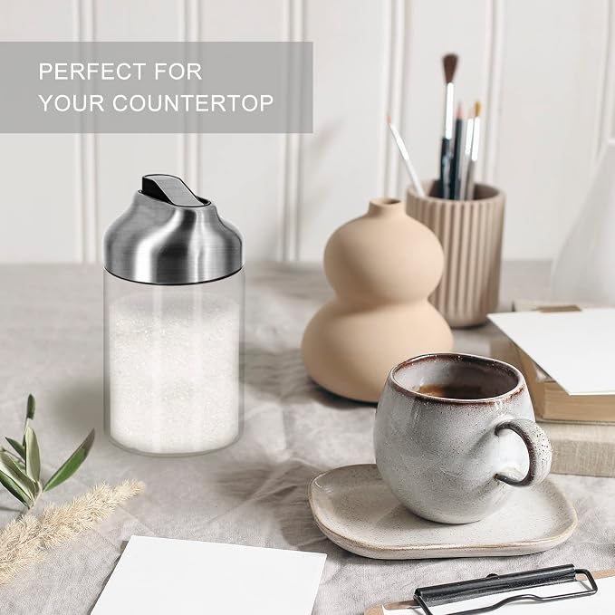 Aelga Glass Sugar Dispenser with Pour Spout, Weighted Pourer, for Coffee, Tea and Baking (2 Pack)
