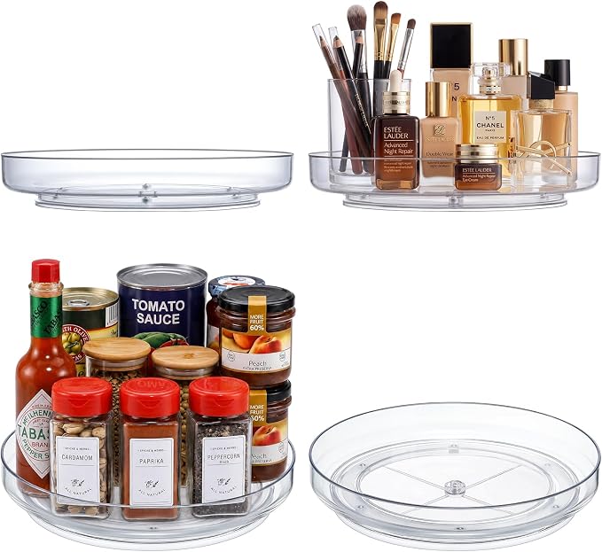 2 Pack 9 Inch Elegant Clear Turntable Acrylic Lazy Susan, Non-Skid Rotating | Smoothly Kitchen Spice Rack, Cabinet Pantry Organization Storage, Refrigerator, Vanity Makeup, Bathroom Countertop Organizer