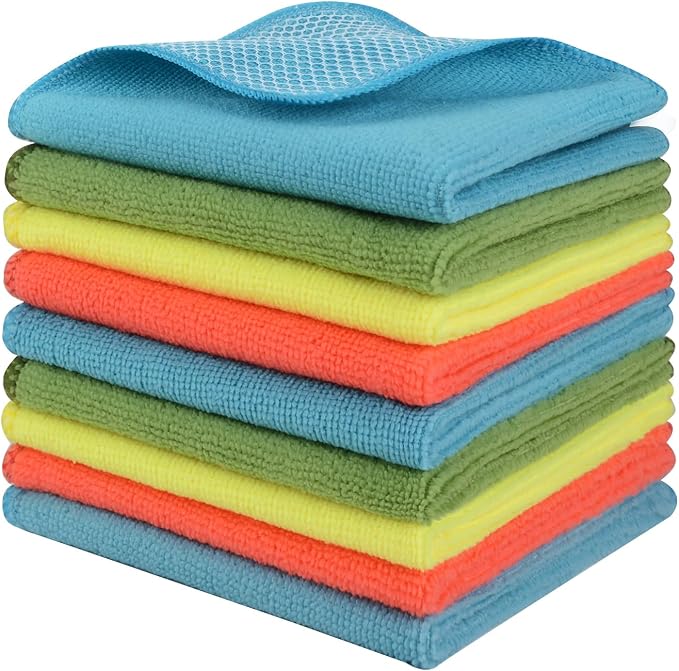 Dish Cloths for Washing Dishes with Scrub Side, Microfiber Dish Rags | Dual-sided microfiber dish cloths with scrubber for stuck-on food, quick dry kitchen washcloths 9 Pack, 12 Inch Mixed Colors