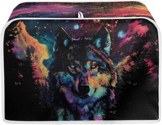 Starry Wolf Print Toaster Oven Dust Cover 2 Slice Anti Fingerprint Bread Maker Cover Decorative Small Kitchen Appliance Covers for Kitchen Counter