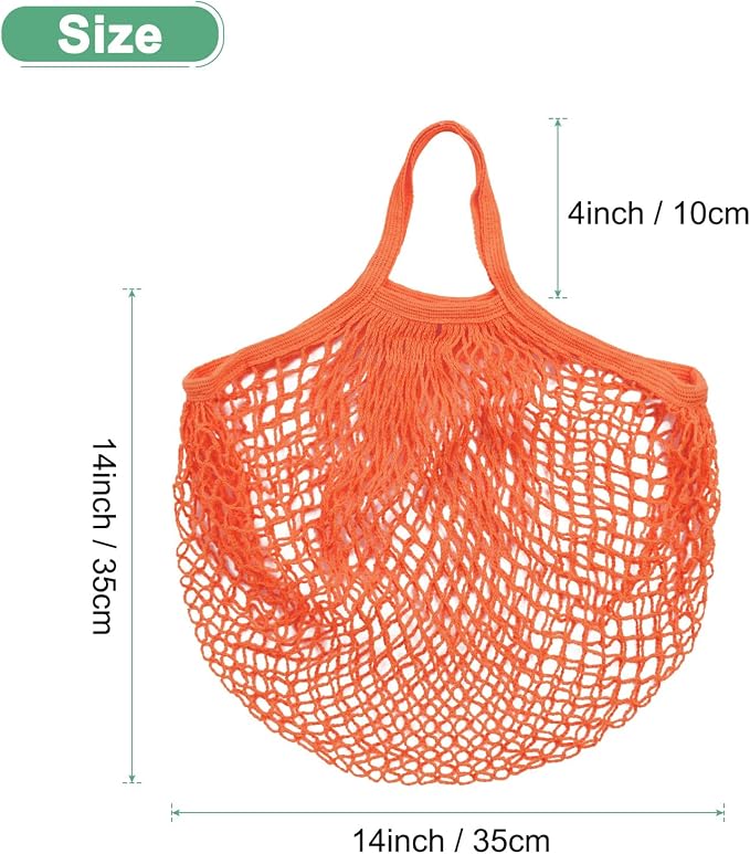 M METERXITY 1-Pack Cotton Mesh Bag, Reusable Washable Mesh Net String Grocery Bags, Reusable Produce Bags with Handle, Net Tote Bag for Fruits/Vegetables Shopping [Orange, Short Handle]