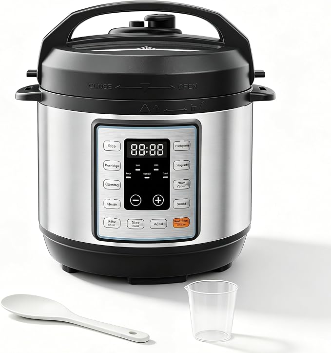 Simple Deluxe 10-In-1 Electric Pressure Cooker, 3QT Instant Multi Cooker, Olla de Presion Nonstick Pot 3 Quarts for Slow Cook, Rice Cook, Steam, Sauté, Canning, Yogurt Maker, Warm, Silver