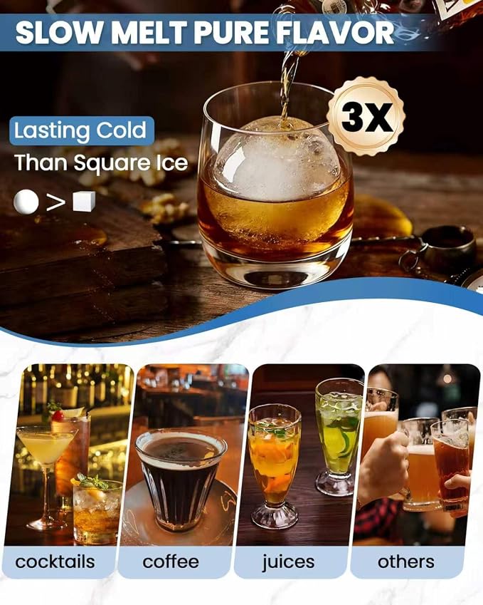 Large Ice Cube Tray for Freezer - 2 Pack Stackable Round Ice Cube Molds Set, Easy to Fill & Release with Storage Bin and Tongs for Kitchen, Party, Cocktail & Coffee, Gifts for Whiskey Lover (1.93In)