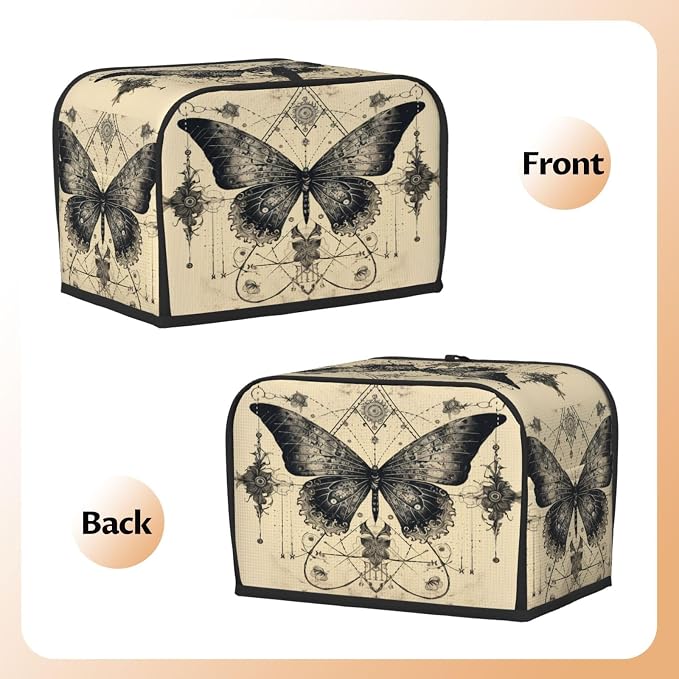 2 Slice Toaster Cover Butterfly Goth Vintage Tarot Dust Proof Washable Kitchen Appliance Cover with Pocket, Oxford Fabric Countertop Toaster Protector for Standard Toasters Small Appliances