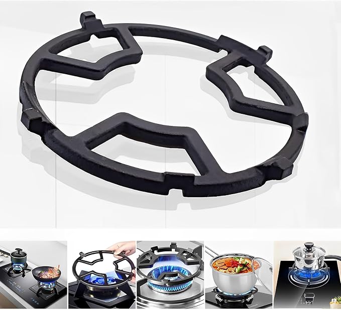 2 Pack Cast Iron Wok Ring for Gas Stove, Universal Non-Slip Wok Support Stand for 4 & 5 Claw Burner Grates, Moka Pot Reducer & Small Pot Grate Stand Replacement Accessories, Black
