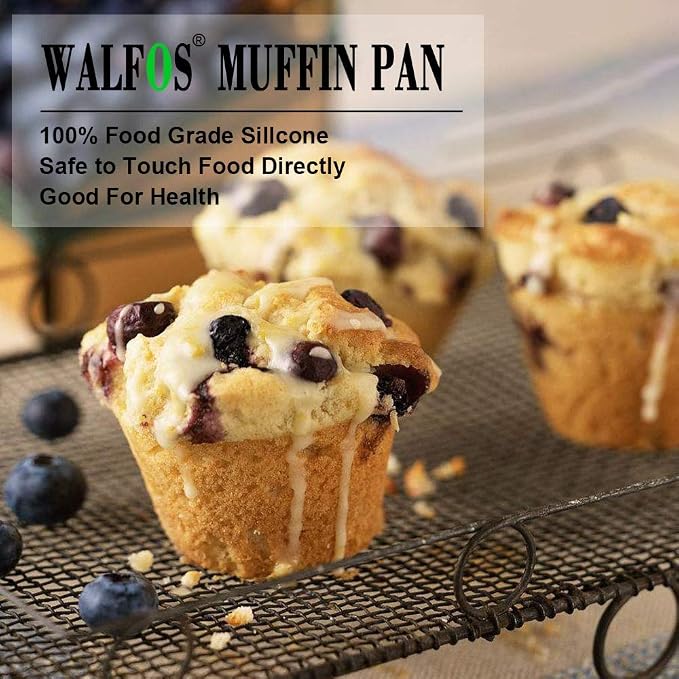 Walfos Silicone Texas Muffin Pan Set- 6 Cup Jumbo Silicone Cupcake Pan, Non-Stick, Just Release! Perfect for Egg Muffin, Big Cupcake - BPA Free and Dishwasher Safe, Set of 2