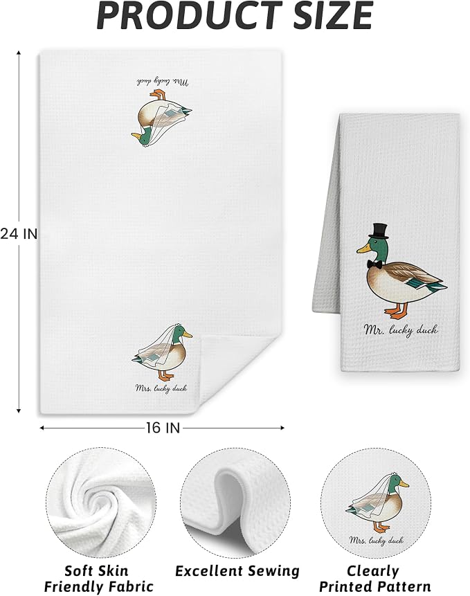 Funny Mallard Duck Mr and Mrs Kitchen Towels, Wedding Gifts for Couples Newlyweds Dish Tea Towels for Kitchen Decor, Just Married Gifts Decorative Hand Towel for Bathroom, 16x24 Inch Set of 2