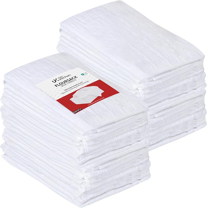 Utopia Kitchen White Flour Sack Towels [24 Pack - 28 x 28 Inch] 100% Cotton | Tea Towels for Cleaning & Drying - Highly Absorbent Kitchen Dish Cloth