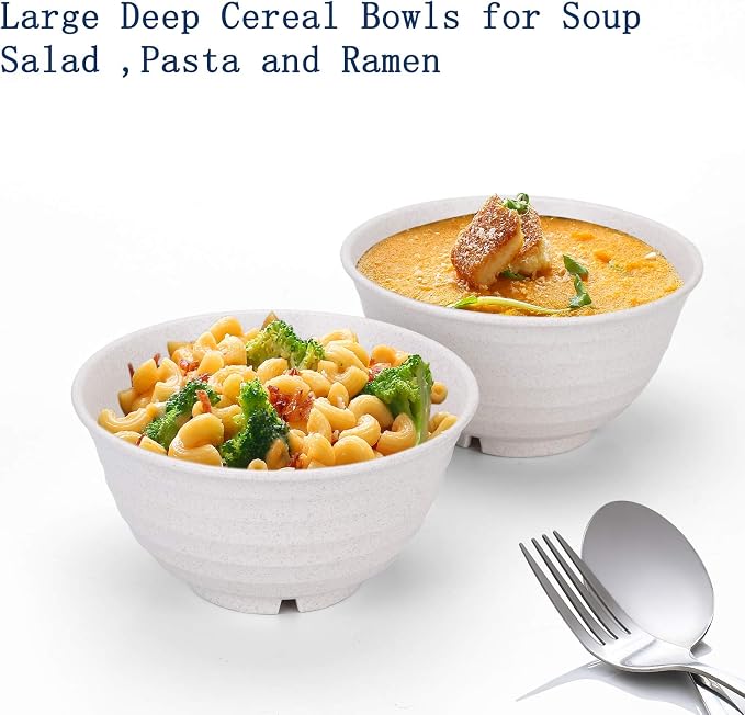 Unbreakable Cereal Bowls 30 OZ Ramen Bowl Microwave and Dishwasher Safe BPA-Free Eco-Friendly Deep Soup Bowl for Cereal, Salad, Soup, Rice（NOT CERAMIC） [Set of 8]