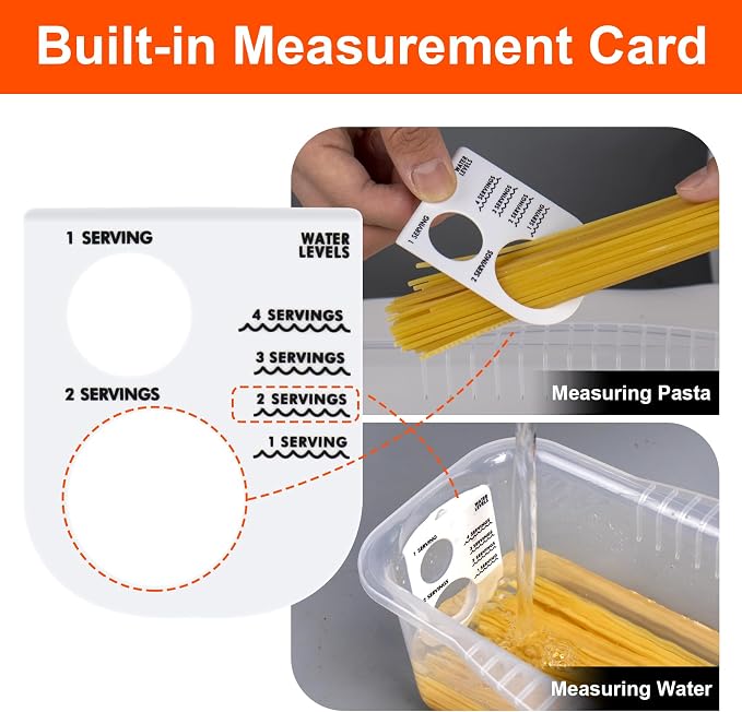 Microwave Pasta Cooker with Strainer Lid & Built-in Measuring Card | Quickly Cook 1-4 Servings-No Mess, Sticking or Waiting for Boil, Pasta Cooker in Microwave for Dorm, RV,Kitchen & Quick Meals