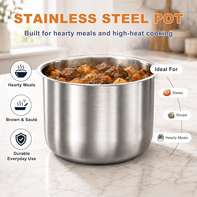 CARORI 6 Qt Electric Pressure Cooker, 9-in-1 Multi-Cooker with 2 Inner Pots, 6 Qt Stainless Steel Pot and 5 Qt Ceramic Nonstick Pot, 12 Presets, IMD Touchscreen, Black