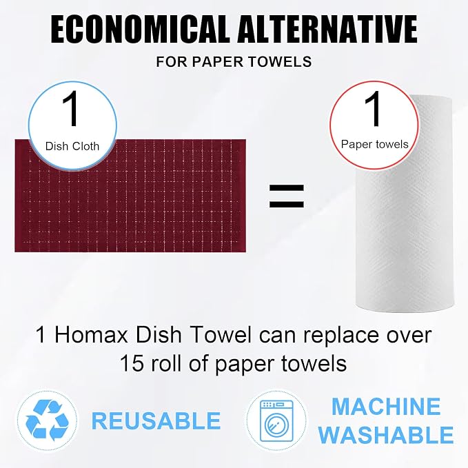 Homaxy 100% Cotton Terry Kitchen Towels, 6 Pack, Burgundy | Ultra Soft and Absorbent Dish Towels for Kitchen, Suitable for Drying and Washing Dishes