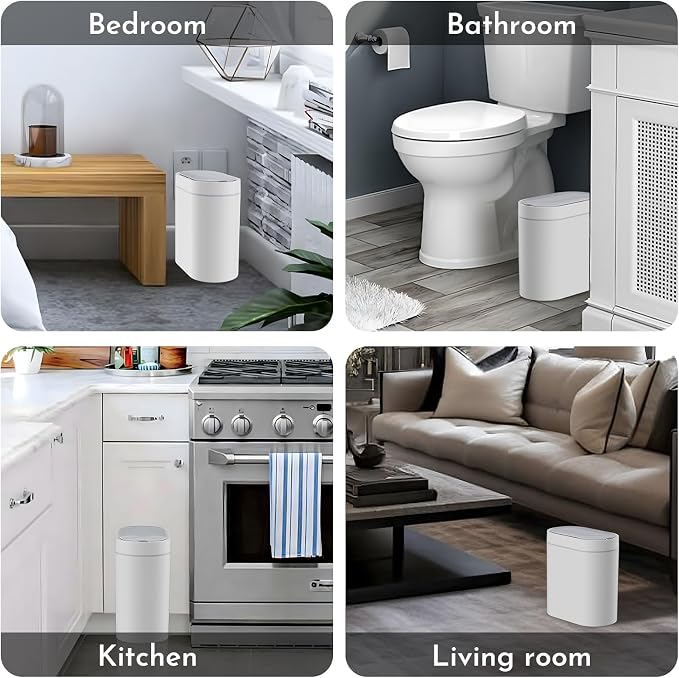 SYNCVIBE Bathroom Trash Can with Lid, 2 Gallon Slim Smart Garbage Can White | Motion Sensor Wastebasket, Narrow Automatic Plastic Trash Bin for Bedroom, Living room, Toilet, Office