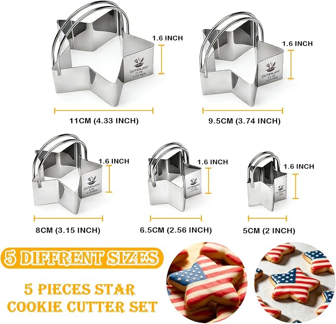Star Cookie Cutters (5 Pieces/Set), Biscuit Cutter Set with Handle | Professional Baking Dough Cutter Tools for Cakes, Sandwiches, Donuts, Dumplings