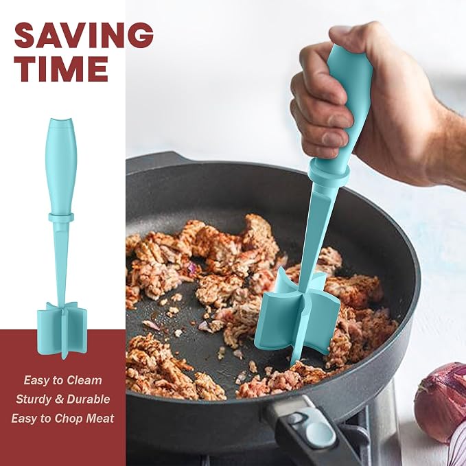 PGYARD Meat Chopper Hamburger Grinder, Kitchen Smasher for Ground Beef | Heat Resistant, 5 Nylon Blade, Burger Grinder Potato Mix Tool, Meat & Poultry Tenderizers, Dishwasher Safe, Aqua