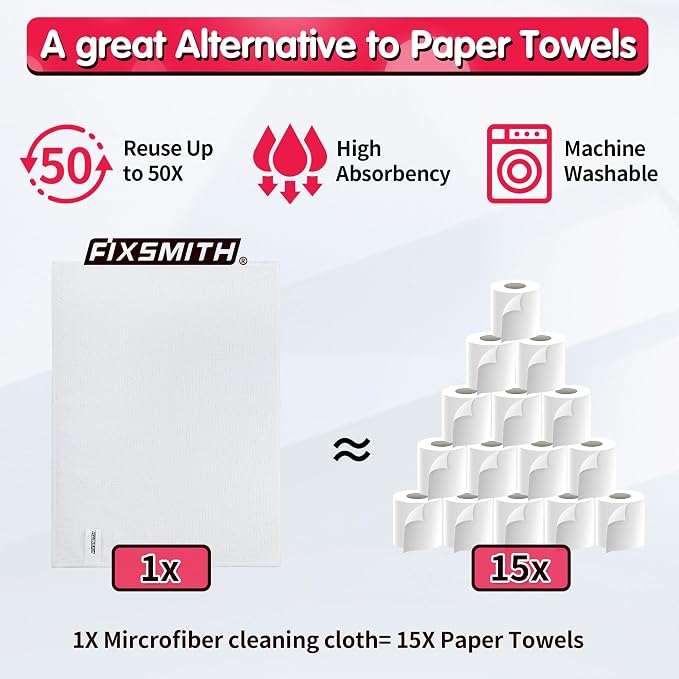 White Microfiber Cleaning Cloth, Pack of 50, 16"X12" Cleaning Rags for Housekeeping and Kitchen, Reusable Shop Towels, Microfiber Towels for Cars, Lint Free, Scratch-Free, Highly Absorbent