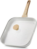 SENSARTE Nonstick Ceramic Grill Pan with Lid, Versatile Square Grilling Pan with Pour Spouts, Durable Grill Skillet for All Stoves(Gas,Electric,Induction) Non Toxic-PTFE,PFAS,PFOA Free, 9.5 Inch