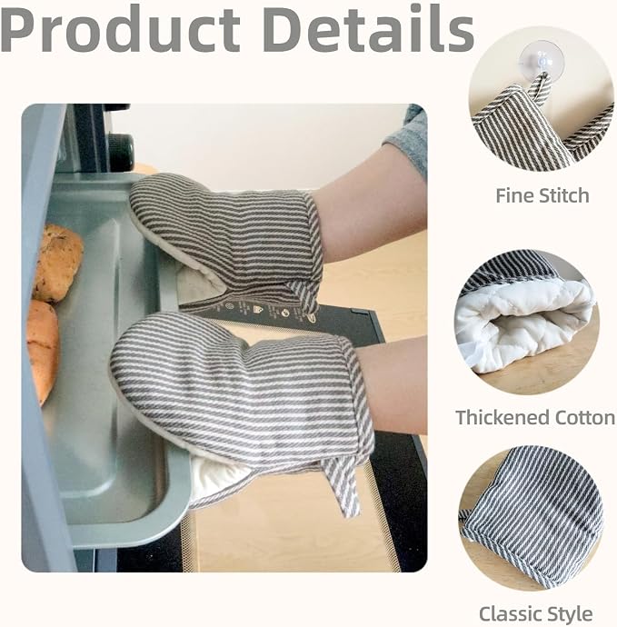 1 Pair Mini Oven Mitts,High Heat Resistant Oven Gloves,Kitchen Short Oven Mit with Hanging Loop for BBQ, Baking, Cooking and Grilling, (Gray)