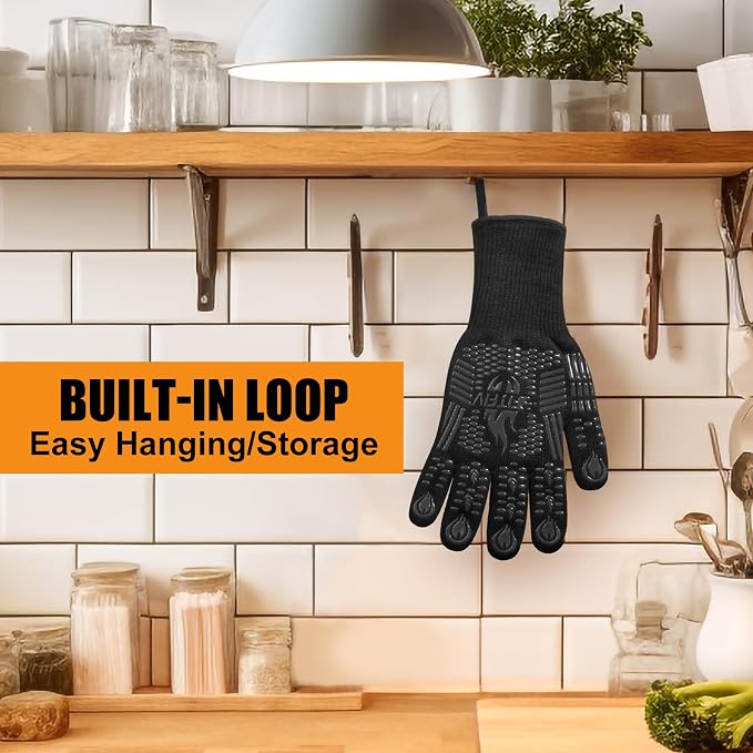 BBQ Gloves, 1472°F Heat Resistant with Silicone Grip Oven Mitts | Non-Slip Grip, for BBQ, Grilling, Oven, Smoker, Cooking and Baking