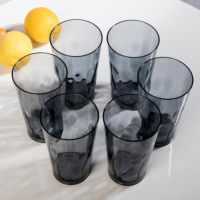 JGIRL Unbreakable Plastic Drinking Glasses,Set of 6,16 Ounces (Grey) | 16 oz plastic Tumbler Cups, Shatterproof Drinking Cups, Plastic glass cup,cups for kitchen ,cup set, Dishwasher Safe