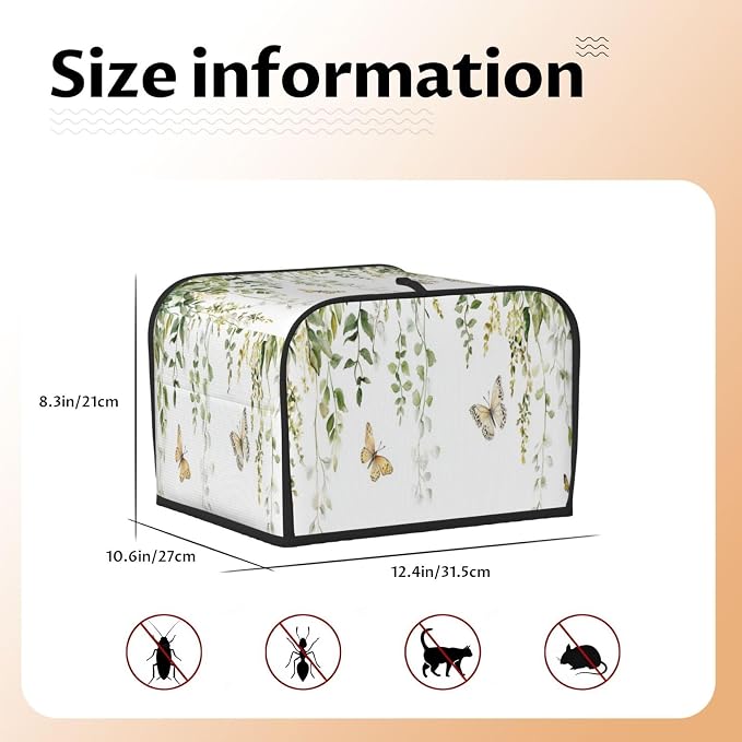 4 Slice Toaster Cover Butterfly Watercolor Botanical Leaf Dust Proof Washable Kitchen Appliance Cover with Pocket, Oxford Fabric Countertop Toaster Protector for Standard Toasters Small Appliances