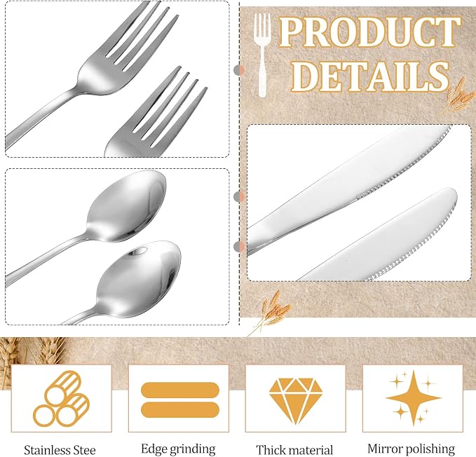 4 Pack Travel Silverware Set with Case for Lunch,Beige | Reusable Utensils with Case, Portable Flatware, Camping Cutlery, Fork Spoon Knife, for Work School, Dishwasher Safe