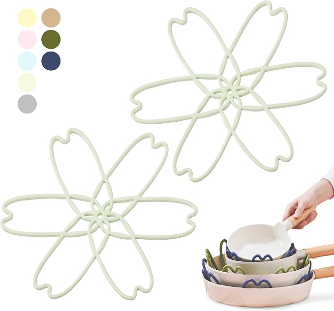 Silicone Pan Protectors for Stacking 2 Piece (Pistachio Green, L) | Pot Separators for Cookware, Prevent Scratch, Protect Coating, Dishwasher Safe, Multi-Purpose Heat Resistant Trivets