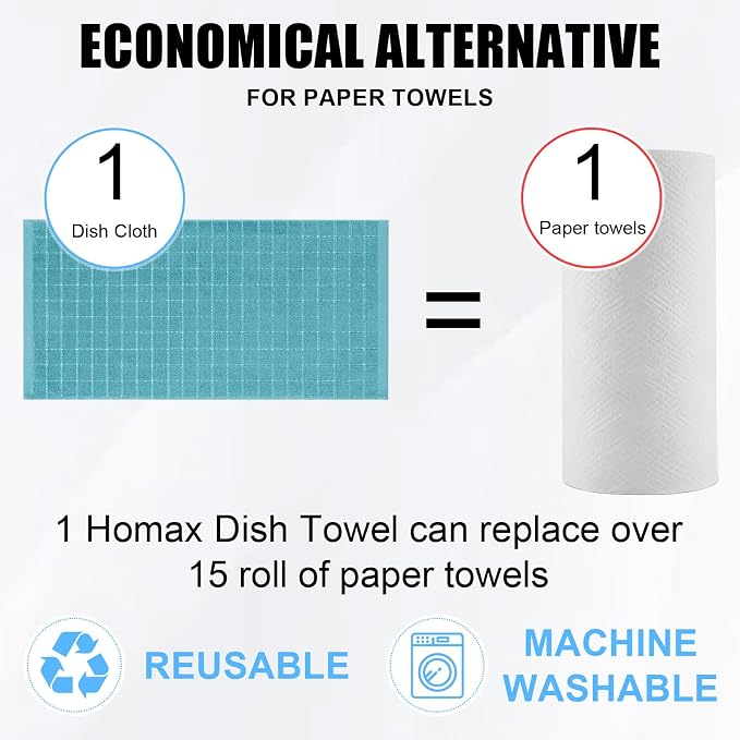 Homaxy 100% Cotton Terry Kitchen Towels, 6 Pack, Lake Blue | Ultra Soft and Absorbent Dish Towels for Kitchen, Suitable for Drying and Washing Dishes