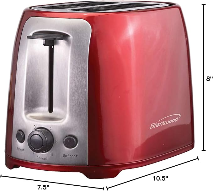 Brentwood TS-292R Cool Touch 2-Slice Extra Wide Slot Toaster, Red