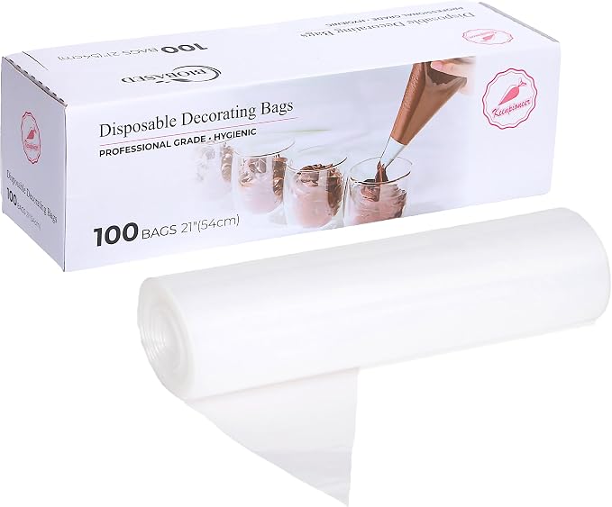 Keenpioneer Disposable Piping Bags, Biobased, 21 Inch, Clear, | Thick Cake Pastry Bags, Pack of 100 in a Dispenser Box, Professional Grade for Chefs and Home Bakers (Packaging May Vary)