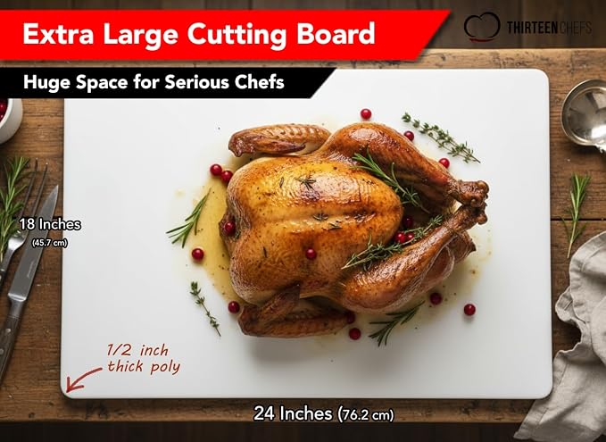 Commercial Grade White Cutting Board - 24 x 18 x 0.5 Inch Extra Large, Superior HDPP Plastic is NSF Approved for Food Service and Kitchens