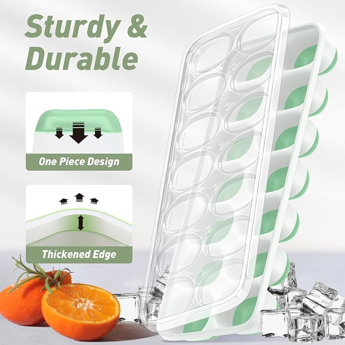 ChefAide Ice Cube Tray with Lid, 2 Packs 28 Cubes Durable Stackable Ice Cube Trays for Freezer with Removable Lids, Easy-Release Plastic & Silicone Ice Tray for Cocktail, Coffee