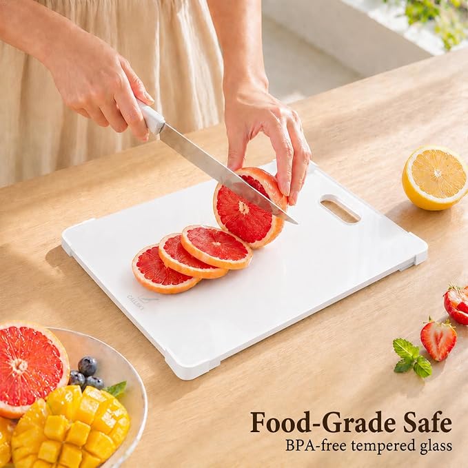 12x8 White Tempered Glass Small Cutting Board for Kitchen Countertop | Non-Slip Corner Guards, Shatter-Resistant, Heat Resistant Non-Toxic Board