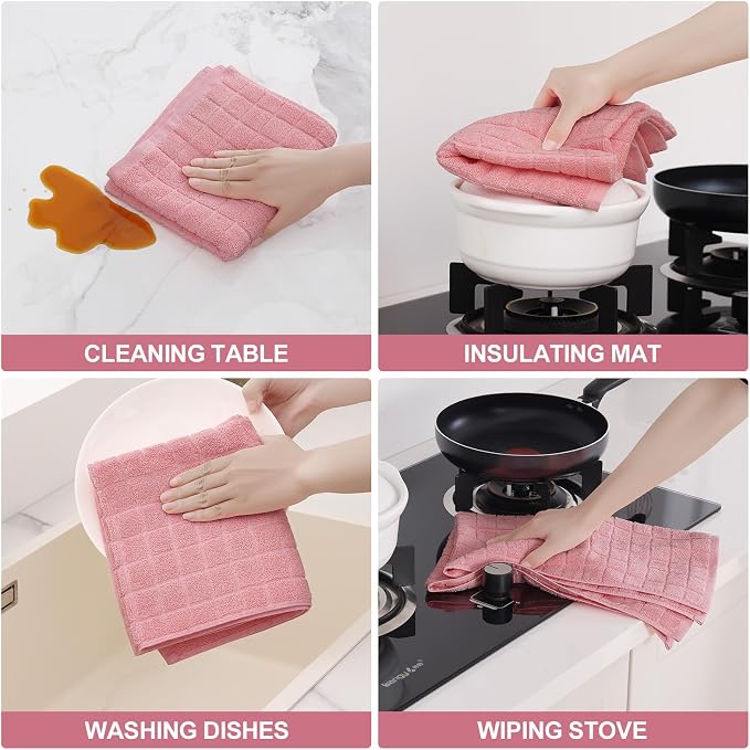 Homaxy Large Premium Cotton Kitchen Towels 16"x 28", 4 Pack, Rose | Natural Ring Spun 390 GSM Dish Towels, Super Absorbent Terry Kitchen Hand Towels, Soft Tea Towels with Hanging Loop