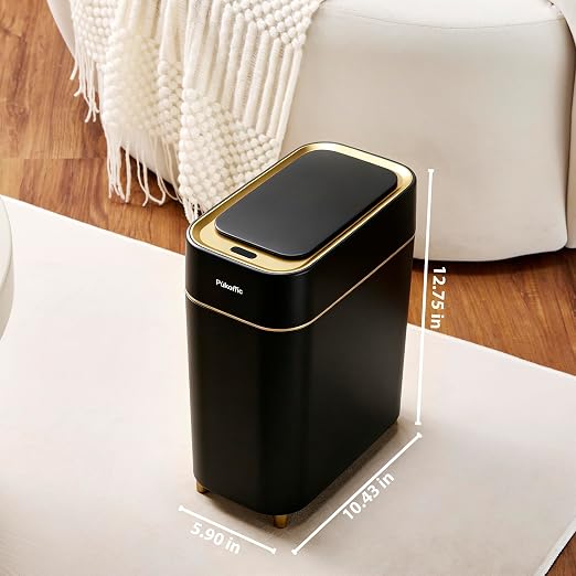 Pukomc Motion Sensor Wastebasket,2.3 Gallon Bathroom Trash can with lid | Touchless Smart Plastic Slim Wastebasket,Quiet Close Waste Bin for Bathroom,Office,RV,Bedroom,Living Room