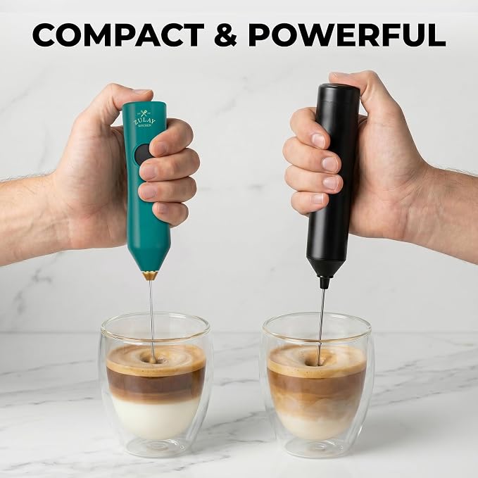 Zulay Kitchen Rechargeable Milk Frother Handheld - Frother Wand, Drink Mixer, Electric Whisk Frother, for Cappuccinos, Matcha & Protein Powder - Dynamic 3 Whisk, 3 Speed 500mAh Green Gold