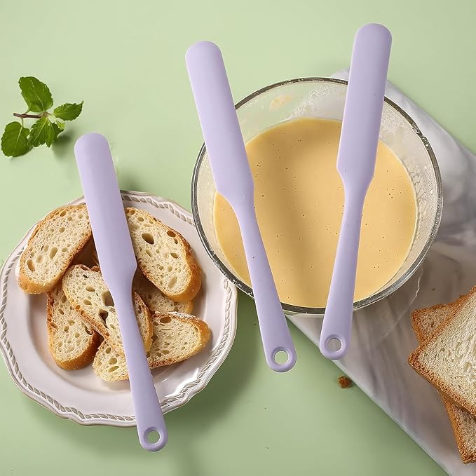 7 Pcs Silicone Jar Spatula Set, Sourdough Spatula, Long Handle Thin Spatulas for Baking, Cake Icing, Butter Cream Spreading, Jam Scraping (Purple, Pink, Green, Yellow, Orange, Cyan, Black)