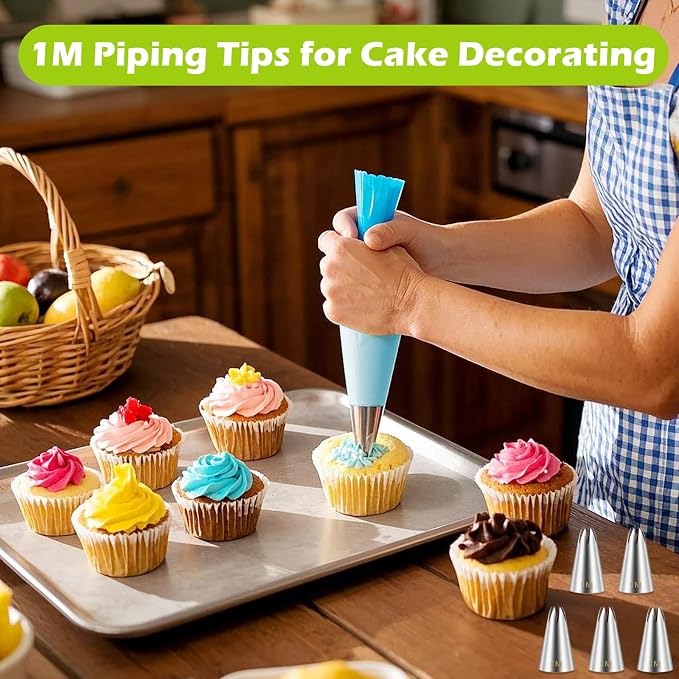 Suuker 1M Piping Tips Set, 5-Piece Large Star Cake Decorating Tips | 5 Matching 1M Large Star Tips for Swirls, Rosettes, Shells and Borders on Cakes, Cupcakes and Cookies