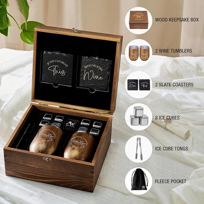 Wine Lovers Gifts for Women, Birthday Gifts for Mom Sister Friend Coworker Girlfriend Inspirational Gift Set, Wine Gift Box Set with Tumblers, Ice Cubes