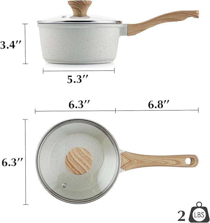SENSARTE White Ceramic Nonstick Saucepan with Lid Set, Small Cooking Pot with Stay Cool Handle, Induction Compatible Saucepot, White Granite Coating, PFOA/PFAS Free, 1.5 + 2.5QT | Small Cooking Pot with Stay Cool Handle, Induction Compatible Saucepot, ...