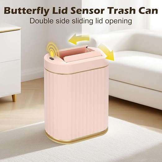 SYNCVIBE Bathroom Sensor Trash Can, 2 Gallon, Butterfly Lid, Pink | Automatic Garbage Can, Waterproof Slim Trash Bin, Under-Counter IPX5 Wastebasket for Dorm, Kitchen, Bedroom and Living Room