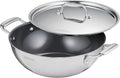 Tramontina Utsava Tri-Ply Clad Stainless Steel 4-Quart Kadai with Lid | Ceramic Non Stick Interior, Induction-Ready Large Kadhai Pot for Indian Cooking