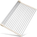 Tomorotec Roll Up Dish Drying Rack Over Sink, 304 Steel, 21x15.5, White | Anti-Slip Silicone Rims For Grip, Heat-Resistant Trivet Mat Holding Heavy Cookware, Rustproof Kitchen Counter Space Saver
