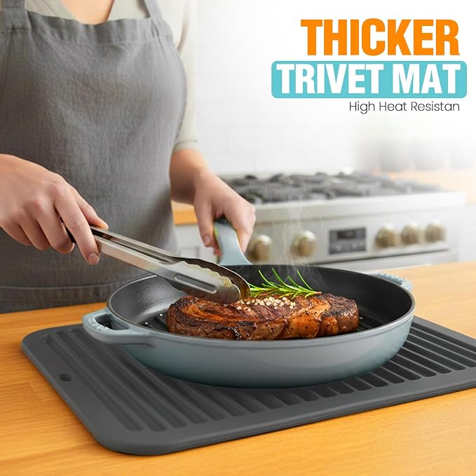 Silicone Trivets for Hot Pots and Pans - 4 Heat Resistant Pot Holders Silicone Trivet Mat Multipurpose Counter Pads (Deep Gray)